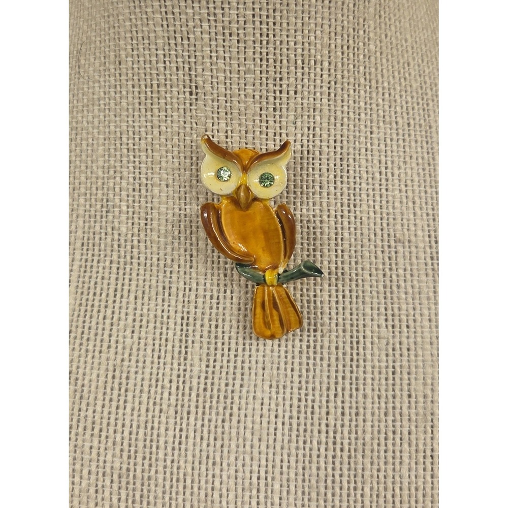 Vintage Original By Robert Brooch Owl On Branch Yellow Pin‎